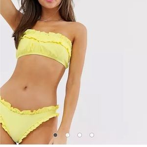 ASOS Lost Ink yellow shirred frill bikini size small